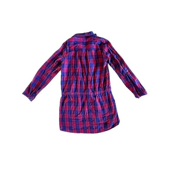 Women's Alya red/blue plaid print tunic dress. Cinched tie waist. Size Small - Picture 3 of 8